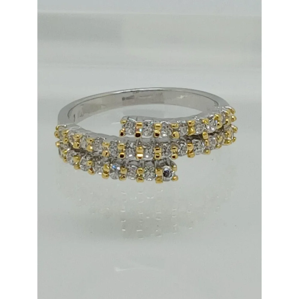 Vintage Two Tone Silver Gold Triple Row Bypass Wrap Ring‎ Crossover Band Size 7